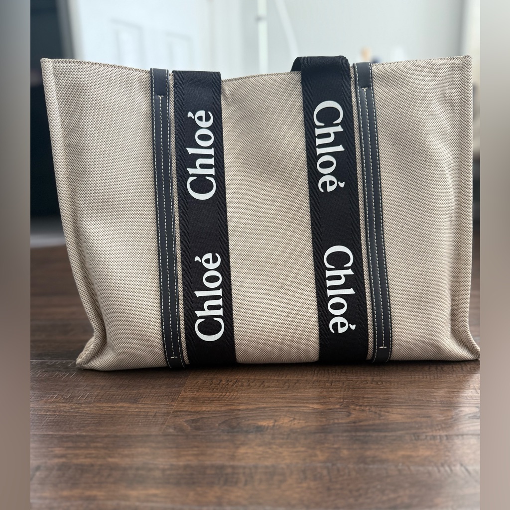 Chloe Canvas Tote Bag W Logo Straps